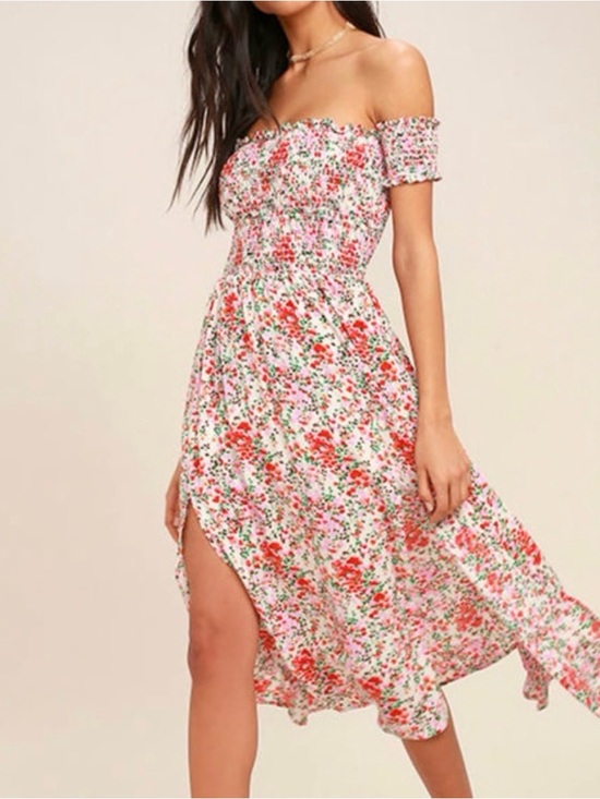 Lulus Dresses & Skirts - Lulus View From The Meadow Floral Off-Shoulder Midi Dress